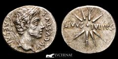 Roman Empire Roman Empire - Augustus, 27 BC-AD 14. Silver Denarius (3,91 g, 19 mm.). Mint in Spain (Caesaraugusta), 19/8 BC. CAESAR AVGVSTVS, head of Augustus right, wearing oak wreath. DIVVS - IVLIVS
