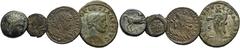 RÖMISCHE KAISERZEIT Lots Lot mit vier Bronzen. 1.: MACEDONIA. Könige von Makedonien. Philippos II. (359-336). Bronze. Apollokopf / Reiter. 2.: Diocletianus (284-305). Follis. Belorbeerter Kopf / Geniu
