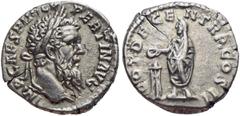 RÖMISCHE KAISERZEIT Pertinax (192-193) Denar 193 Rom Av.: IMP CAES P HELV - PERTIN AVG, belorbeerter Kopf nach rechts. Rv.: VOT DECE-N TR P COS II, Pertinax opfert mit Patera und Schriftrolle über Dre