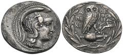 SAMMLER-ANFERTIGUNGEN - ZEITGENÖSSISCHE FÄLSCHUNGEN Tetradrachme GRIECHISCHE MÜNZEN, ATTIKA, Athen. Moderne Nachprägung des 20 Jh.! "Neuer Stil". Av.: Kopf der Athena mit attischem Helm nach rechts. R