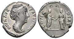 RÖMER, KAISERZEIT Faustina Maior (138-141) Konsekrationsprägungen, Denar nach 141, Rom. Av.: DIVA AVG - FAVSTINA, drapierte Büste nach rechts. Rv.: CONC-OR-DIAE, Antoninus und Faustina geben sich die 