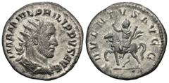 RÖMER, KAISERZEIT Philippus I. Arabs (244-249), 244-247 Denar, Rom. Av.: IMP M IVL PHILIPPVS AVG, drapierte und gepanzerte Büste mit Strahlenkrone nach rechts. Rv.: ADVENTVS AVGG, Kaiser mit Zepter zu