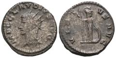 RÖMER, KAISERZEIT Claudius II. Gothicus (268-270), Antoninian 270, Antiochia. Av.: IMP C CLAVDIVS AVG, Büste mit Strahlenkrone nach links. Rv.: VIRT-VS AVG, Minerva steht mit Lanze und auf Schild gest