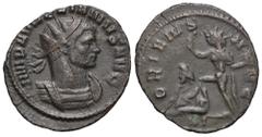 RÖMER, KAISERZEIT Aurelianus (270-275), Antoninian 273, Rom. Av.: IMP AVRELIANVS AVG, gepanzerte Büste mit Strahlenkrone nach rechts. Rv.: ORIENS AVG // VI, Sol mit erhobener Rechter und Globus nach l