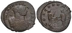 RÖMER, KAISERZEIT Aurelianus (270-275), Antoninian 272-274, Siscia. Av.: IMP AVRELIANVS AVG, gepanzerte Büste mit Strahlenkrone nach rechts. Rv.: CONCORDIA MILITVM // ✱T, Kaiser in Toga und Concordia 