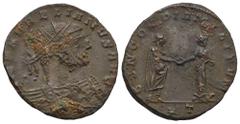 RÖMER, KAISERZEIT Aurelianus (270-275), Antoninian 272-274, Siscia. Av.: IMP AVRELIANVS AVG, gepanzerte Büste mit Strahlenkrone nach rechts. Rv.: CONCORDIA MILITVM // ✱T, Kaiser in Toga und Concordia 