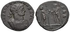 RÖMER, KAISERZEIT Aurelianus (270-275), Antoninian 272-273, Münzstätte auf dem Balkan. Av.: IMP AVRELIANVS AVG, gepanzerte Büste mit Strahlenkrone nach rechts. Rv.: IOVI CON-SER// B, Jupiter rechts mi