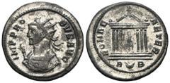 RÖMER, KAISERZEIT Probus (276-282), Antoninian 279, Rom. Av.: IMP PRO-BVS AVG, Büste mit Strahlenkrone, Konsularsrobe und Adlerzepter nach links. Rv.: ROMAE - AETER // R Mondsichel B, Tempelfront mit 