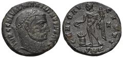 RÖMER, KAISERZEIT Maximinus Daia (310-313), Follis 312, Nikomedia. Av.: IMP C GAL VAL MAXIMINVS P F AVG, belorbeerter Kopf nach rechts. Rv.: GENIO AV-GVSTI // SMN, im Feld rechts A, Genius mit Modius 