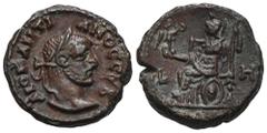 RÖMER, PROVINZIALPRÄGUNGEN,AEGYPTUS Alexandria, Diocletianus 284-305, Tetradrachme 291/292. Av.: ΔΙΟΚΛΗΤΙΑΝΟϹ ϹЄΒ, belorbeerte Büste nach rechts. Rv.: Minerva nach links sitzend mit Nike und Speer, da