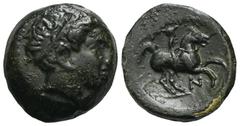 GRIECHEN, MACEDONIA. Könige von Makedonien, Philippos II. 359-336 v. Chr., Æ ca. 359-294 v. Chr., unbestimmte Mzst. Av.: Kopf des Apollo mit Taenie nach rechts. Rv.: ΦΙΛΙΠΠΟΥ, Reiter nach rechts, daru