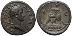 RÖMER, KAISERZEIT. Galba 68-69, Sesterz Juli 68-Januar 69, Rom. Av.: IMP SER GALBA AVG TR P, drapierte und belorbeerte Büste nach rechts. Rv.: ROMA // S-C, behelmte Roma sitzt auf Panzer nach links, h