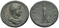 RÖMER, KAISERZEIT. Hadrianus 117-138, Dupondius 119-121, Rom. Av.: IMP CAESAR TRAIAN HADRIANVS AVG P M TR P COS III, drapierte Büste mit Strahlenkrone nach rechts. Rv.: PIETAS - AVGVSTI // S–C, Pietas