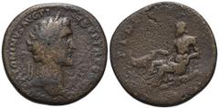 RÖMER, KAISERZEIT. Antoninus Pius 138-161, Sesterz 140-144, Rom. Av.: ANTONINVS AVG PIVS P P TR P COS III, belorbeerter Kopf nach rechts. Rv.: TIBERIS // S-C, Tiber mit Schilfkrone und Schilfzweig sic