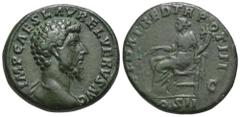 RÖMER, KAISERZEIT. Lucius Verus 161-169, As 163, Rom. Av.: IMP CAES L AVREL VERVS AVG, Kopf nach rechts. Rv.: FORT RED TR POT III COS II //S-C, Fortuna sitzt mit Ruder und Füllhorn nach links. 10,59 g