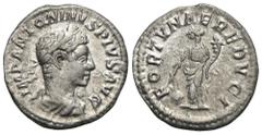 RÖMER, KAISERZEIT. Elagabalus 218-222, Denar 220-221, Rom. Av.: IMP ANTONINVS PIVS AVG, drapierte und belorbeerte Büste nach rechts. Rv.: FORTVNAE REDVCI, Fortuna mit Füllhorn und Steuerruder nach lin
