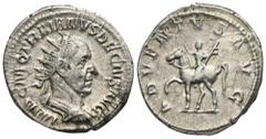 RÖMER, KAISERZEIT. Traianus Decius 249-251, Antoninian 249-251, Rom. Av.: IMP C M Q TRAIANVS DECIVS AVG, drapierte Büste mit Strahlenkrone nach rechts. Rv.: ADVENTVS AVG, Traianvs Decivs nach links re