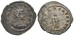 RÖMER, KAISERZEIT. Gallienus 253-268, Antoninian 253-268, Antiochia. Av.: GALLIENVS AVG, gepanzerte Büste mit Strahlenkrone nach rechts. Rv.: CONSERVATOR AVG, Aeskulap mit Schlangenstab en face stehen