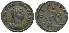 RÖMER, KAISERZEIT. Aurelianus 270-275, Antoninian 274-275, Rom. Av.: IMP AVRELIANVS AVG, drapierte und gepanzerte Büste mit Strahlenkrone nach rechts. Rv.: ORIENS AVG // XXIΔ, Sol im Grußgestus mit Er