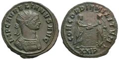 RÖMER, KAISERZEIT. Aurelianus 270-275, Antoninian 274-275, Siscia. Av.: IMP C AVRELIANVS AVG, drapierte und gepanzerte Büste mit Strahlenkrone nach rechts. Rv.: CONCORDIA MILITVM // XXIP, Kaiser nach 