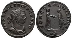 RÖMER, KAISERZEIT. Tacitus 275-276, Antoninian 275-276, Ticinum. Av.: IMP C M CL TACITVS AVG, drapierte und gepanzerte Büste mit Strahlenkrone nach rechts. Rv.: CONCORDIA MILITVUM // T, Tacitus reicht
