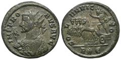 RÖMER, KAISERZEIT. Probus 276-282, Antoninian 281, Rom. Av.: IMP PRO-BVS AVG, Büste mit Strahlenkrone und Paludament über Kürass nach links. Rv.: SO-L INVICTO // R✱Ɛ, Sol in Quadriga mit Globus und Pe
