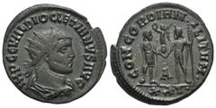 RÖMER, KAISERZEIT. Diocletianus 284-305, Antoninian 290-292, Cyzicus, 6. Offizin. Av.: IMP C C VAL DIOCLETIANVS AVG, gepanzerte Büste mit Stahlenkrone nach rechts. Rv.: CONCORDIA M-ILITVM // A // XXI,