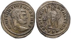RÖMER, KAISERZEIT. Constantius I. Chlorus als Caesar 293-305, Follis 297-298, Karthago. Av.: CONSTANTIVS NOB CAES, belorbeerter Kopf nach rechts. Rv.: FELIX ADVENT AVGG NN // H // PKT, Africa frontal 