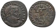 RÖMER, KAISERZEIT. Licinius I. 308-324, Follis 312, Thessaloniki. Av.: IMP LIC LICINIVS P F AVG, drapierte und belorbeerte Büste nach rechts. Rv.: IOVI CONSERVATORI AVGG NN // •SM•TS•, Jupiter mit Vic