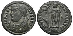 RÖMER, KAISERZEIT. Licinius I. 308-324, Follis 317-320, Nikomedia. Av.: IMP LICI-NIVS AVG, Konsularbüste mit Lorbeerkranz, Globus, Mappa und Zepter nach links. Rv.: IOVI CONS-ERVATORI AVGG // SMK, Jup