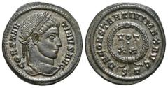 RÖMER, KAISERZEIT. Constantinus I. 306-337, Follis 320-321, Ticinum. Av.: CONSTAN-TINVS AVG, belorbeerter Kopf nach rechts. Rv.: D N CONSTANTINI MAX AVG // ST, im Lorbeerkranz VOT•XX. 3,13 g. RIC VII: