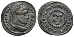 RÖMER, KAISERZEIT. Constantinus I. 306-337, Follis 322-325, Ticinum. Av.: CONSTAN-TINVS AVG, belorbeerter Kopf nach rechts. Rv.: D N CONSTANTINI MAX AVG // TT, im Lorbeerkranz VOT•XX (Mondsichel). 2,9