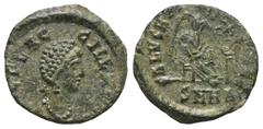 RÖMER, KAISERZEIT. Aelia Flaccilla 376/379-386, Follis 378-383, Heraclea. Av.: AEL FLAC-CILLA AVG, drapierte Büste mit Diadem nach rechts. Rv.: SALVS REI - PVBLICA // SMHA, Victoria nach rechts sitzen