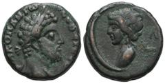 RÖMER, PROVINZIALPRÄGUNGEN, AEGYPTUS. Alexandria, Commodus 177/180-192, Æ 189-190. Av.: M A KOM ANTⲰ CЄB ЄYCЄB, belorbeerter Kopf nach rechts. Rv.: LΛ, Kopf der Selene mit Taenie nach links, davor Mon