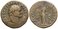 RÖMER, KAISERZEIT Vespasianus 69-79, Dupondius 74, Rom. Av.: IMP CAES VESP AVG P M TP COS V CENS, Kopf mit Strahlenkrone nach rechts. Rv.: FELICITA-S PVBLICA / S-C, Felicitas mit Caduceus und Füllhorn