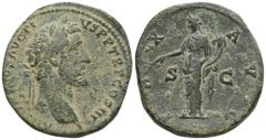RÖMER, KAISERZEIT Antoninus Pius 138-161, Sesterz 140-144, Rom. Av.: ANTONINVS AVG PIVS P P TR P COS III, belorbeerter Kopf nach rechts. Rv.: PAX AVG // S-C, Pax steht mit Zweig und Füllhorn nach link