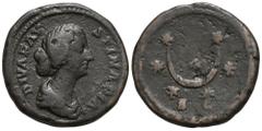 RÖMER, KAISERZEIT Faustina Minor 147-176, As nach 176, Rom. Av.: DIVA FAVSTINA PIA, drapierte Büste nach rechts. Rv.: Halbmond und sieben Sterne. 12,59 g. Cohen: 213; RIC III: 1714 (Aurelius). Schön