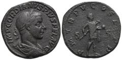 RÖMER, KAISERZEIT Gordianus III. 238-244, Sesterz 242, Rom. Av.: IMP GORDIANVS PIVS FEL AVG, drapierte, gepanzerte und belorbeerte Büste mit nach rechts. Rv.: P M TR P V COS II P P // S-C, Kaiser steh