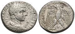 RÖMER, PROVINZIALPRÄGUNGEN, SYRIA Antiochia ad Orontem, Elagabalus 218-222, Tetradrachme 219. Av.: AVT K M A ANTѠNЄINOC CЄB, gepanzerter, drapierte und belorbeerte Büste nach rechts. Rv.: ΔHMAPX ЄΞ VΠ