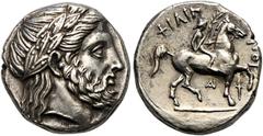 GRIECHEN, MACEDONIA. Könige von Makedonien, Philippos II. 359-336 v. Chr., Tetradrachme ca. 320/319-317 v. Chr., Amphipolis. Av.: Kopf des Zeus mit Lorbeerkranz nach rechts. Rv.: ΦΙΛΙΠ-ΠΟΥ, nackter ju