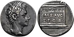 RÖMER, KAISERZEIT. Augustus 27 v. Chr.-14 n. Chr., Denar 19-18 v. Chr., Nemausus. Av.: Belorbeerter Kopf nach rechts. Rv.: FORT RED / CAES AVG / S P Q R auf Altar. 3,38 g. RIC I: 54a; Cohen: 104. Klei