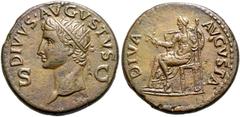 RÖMER, KAISERZEIT. Augustus 27 v. Chr.-14 n. Chr., unter Claudius, Dupondius nach 42, Rom. Av.: DIVVS AVGVSTVS, Kopf des vergöttlichten Augustus mit Strahlenkrone nach links, im Feld S-C. Rv.: DIVA AV