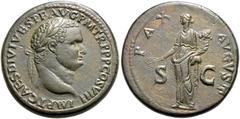 RÖMER, KAISERZEIT. Titus 79-81, Sesterz 80-81, Rom. Av.: IMP T CAES DIVI VESP F AVG PM TR P P P COS VIII, belorbeerter Kopf nach rechts. Rv.: PAX AVGVST // S–C, Pax mit Zweig und Füllhorn nach links s
