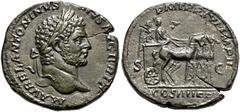 RÖMER, KAISERZEIT. Caracalla 198/211-217, Sesterz 213, Rom. Av.: M AVREL ANTONINVS PIVS AVG BRIT, belorbeerter Kopf nach rechts. Rv.: P M TR P XVI IMP II, Kaiser in Quadriga nach rechts fahrend, wird 