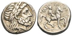 GRIECHEN, MACEDONIA. Könige von Makedonien, Philippos II. 359-336 v. Chr., Tetradrachme 323/322-316/315 v. Chr., Amphipolis. Av.: Belorbeerter Kopf des Zeus nach rechts. Rv.: ΦΙΛΙΠ-ΠΟΥ, Reiter mit Zwe