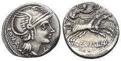 RÖMER, REPUBLIK. L. Flaminius Chilo 109/108 v. Chr., Denar 109/108 v. Chr., Rom. Av.: ROMA, Kopf der Roma nach rechts, davor X. Rv.: L·FLAMINI / CILO, Victoria mit Kranz in Biga nach rechts. 3,91 g. C