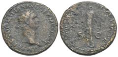 RÖMER, KAISERZEIT. Domitianus 81-96, Dupondius 85, Rom. Av.: IMP CAES DOMITIAN AVG GERM COS XI, Kopf mit Strahlenkrone nach rechts. Rv.: FIDEI PVBLICAE // S-C, Fides nach links stehend, hält einen Fru