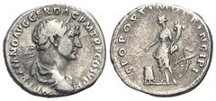 RÖMER, KAISERZEIT. Traianus 98-117, Denar 103-111, Rom. Av.: IMP TRAIANO AVG GER DAC P M TR P COS V P P, belorbeerter Kopf nach rechts. Rv.: SPQR OPTIMO PRINCIPI, Annona nach links stehend, Füllhorn i