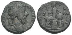 RÖMER, KAISERZEIT. Marcus Aurelius 161-180, Dupondius 172, Rom. Av.: M ANTONINVS AVG TR P XXVI, Kopf mit Strahlenkrone nach rechts. Rv.: IMP VI - COS III // S-C, Roma mit Victoria in der ausgestreckte