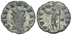 RÖMER, KAISERZEIT. Gallienus 253/259-268, Antoninian 265-267, Rom. Av.: GALLIENVS AVG, Kopf mit Strahlenkrone nach rechts. Rv.: IOVI CONSERVAT, Jupiter mit Zepter und Blitzbündel leicht nach links ste